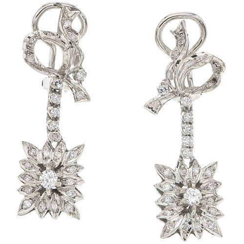 PAIR OF EARRINGS WITH DIAMONDS IN PALLADIUM SILVER 52 8x8 and brilliant cut diamonds ~0.70 ct. Weight: 8.3 g