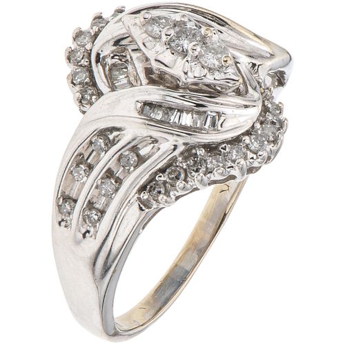RING WITH DIAMONDS IN 14K WHITE GOLD 35 8x8 and brilliant cut diamonds ~0.40 ct, 18 Diamonds (different cuts) ~0.18 ct