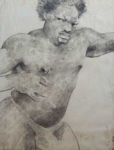 George Valentine Dureau (1930-2014, New Orleans), "Bust Portrait of a Standing Black Male," 20th c., charcoal, signed lower center, shrink wrapped, H.