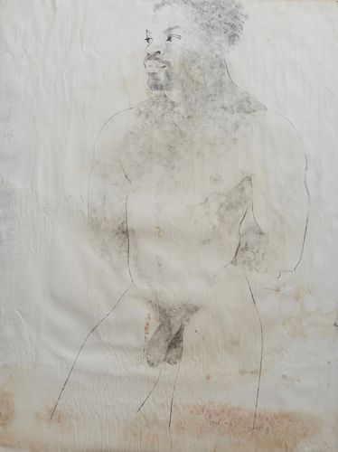 George Valentine Dureau (1930-2014, New Orleans), "Portrait of a Nude Standing Afro-American Male," unsigned, shrink wrapped, H.- 39 1/2 in., W.- 30 i