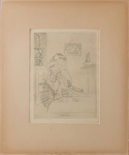 Walter Sickert (1860-1942, German/British), "Ennui," 1929, medium plate etching, published by Ernest Brown & Phillips at The Leicester Galleries, afte