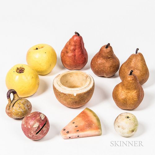 Small Group of Carved and Cast Fruit and Fruit-form Objects,mostly 20th century, including banks