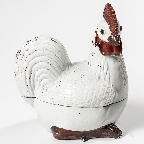 Ceramic Rooster-form Covered Dish,19th/early 20th century