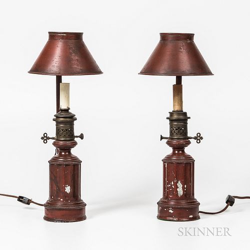 Pair of Electrified Red-painted Lamps