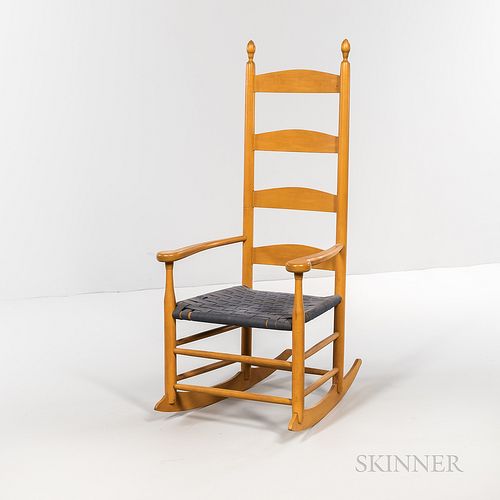 Small Yellow-painted Reproduction Shaker Armed Rocking Chair,Timothy Rieman, 20th century