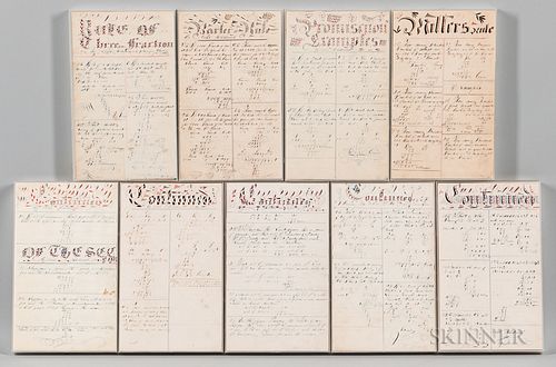 Nine Framed Mathematical Exercise Pages,America, 19th century