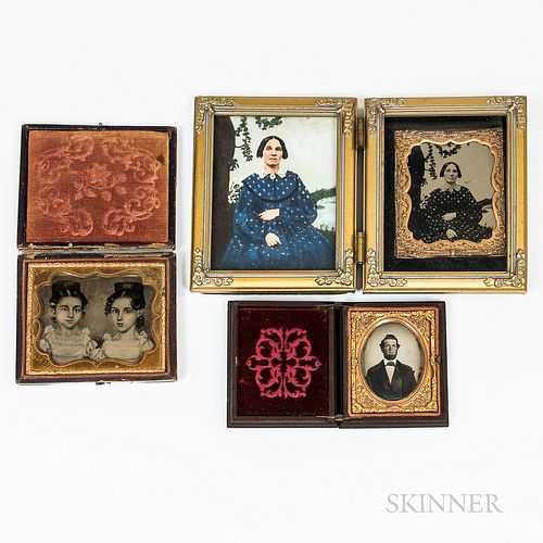 Two Cased Daguerreotypes and a Small Cased Painting,19th century