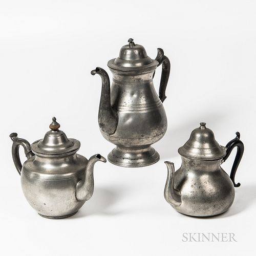 Two Pewter Teapots and a Pewter Coffeepot