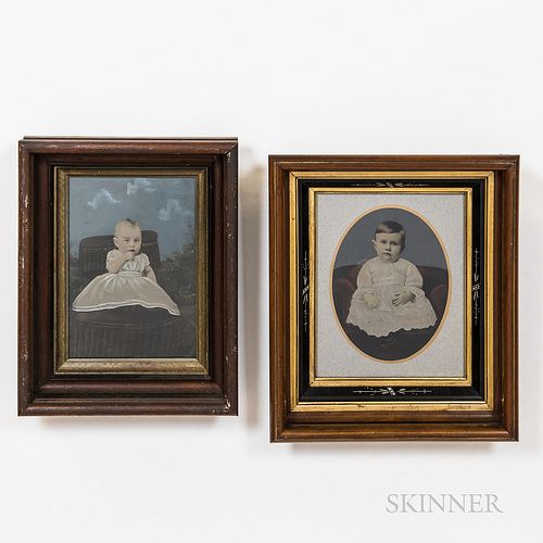 Five Framed Tinted Tintypes of Infants