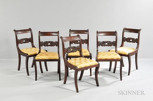 Set of Six Classical Carved Mahogany Chairs,probably New York, c. 1820