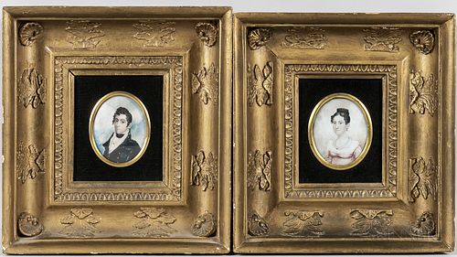 American School, 19th Century

Pair of Miniature Portraits of Samuel B. and Sarah Anne Bannister. Unsigned, with a framed letter from Samuel B. Bannis