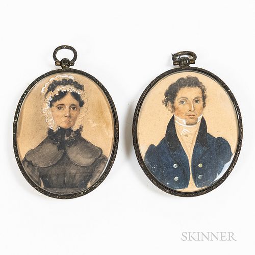 Anglo-American School Portrait Miniatures of a Husband and Wife,19th century