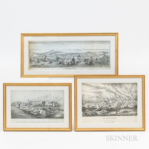 Three Prints, View of Montgomery St. from Sacramento Wharf the Morning after the Great Fire, Justh & Co., San Francisco, 1851-1870, lithograph, legend