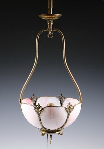 CONVERTED PERIOD GAS SLAG GLASS CEILING LAMP
