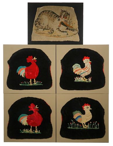 (5) MOUNTED FIGURAL NEEDLEPOINT SEAT COVERS