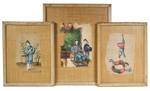 (10) 19TH C. CHINESE PITH PAINTINGS, AS IS, (9) IN MATCHING FRAMES, (1) UNFRAMED