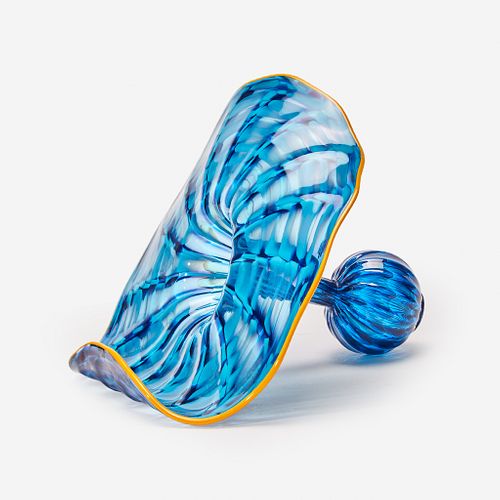 Dale Chihuly (American, b. 1941), Blue "Atlantis Persian" with Yellow Lip Wrap, USA, 2003