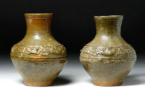 Chinese Han Dynasty Glazed Hu Vases Matched Pair