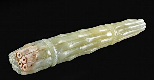 19th C. Chinese Qing Greenstone 14 Bamboo Stalks