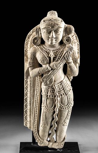 10th C. Indian Stone Statue Saraswati Playing Lute