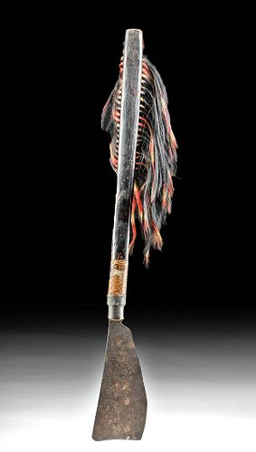 19th C. Indian Naga Wood & Iron Sema Dao w/ Hair Tassel