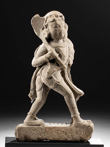 12th C. Khmer Stone Striding Male Figure
