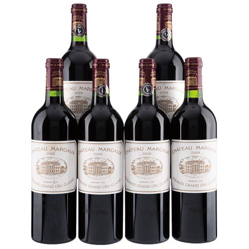 Château Margaux. Cosecha 2008. Grand Vin.  Premier Grand Cru Classé. Margaux. Niveles: llenado alto. Piezas: 6.