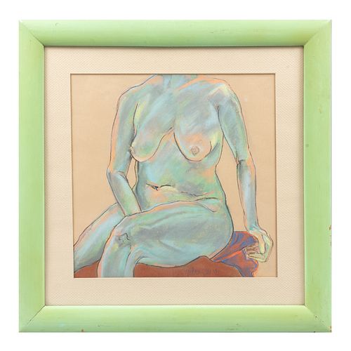 GELSEN GAS. Mujer desnuda. Firmado a lápiz y fechado '92 al frente. Pastel sobre papel. Enmarcado. 57 x 57 cm