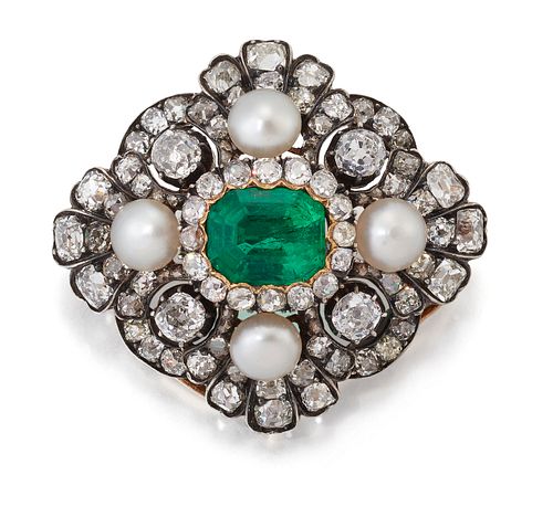 AN EARLY 20TH CENTURY EMERALD, PEARL AND DIAMOND BROOCH/PEN sold at ...