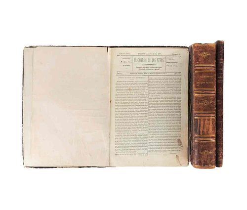 Quesada, Miguel de. El Correo de los Niños. México, 1872 - 1882. Ilustrado. 8 tomos en 3 volúmenes. Piezas: 3.