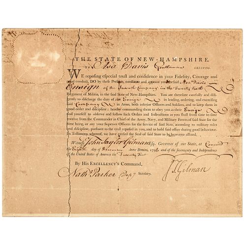 Military Appointment Signed by JOHN TAYLOR GILMAN as Governor of New Hampshire