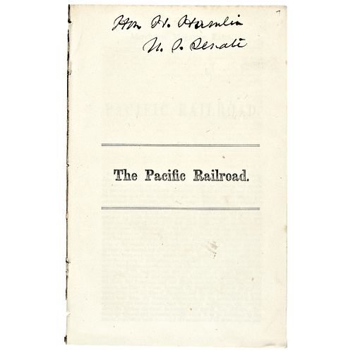 1860 Imprint HANNIBAL HAMLINs Personal Signed Copy of THE PACIFIC RAILROAD !