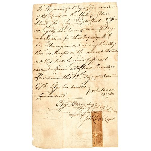 1778 Continental Army Gen. JOHN SULLIVAN Document Captured British Ship Supplies