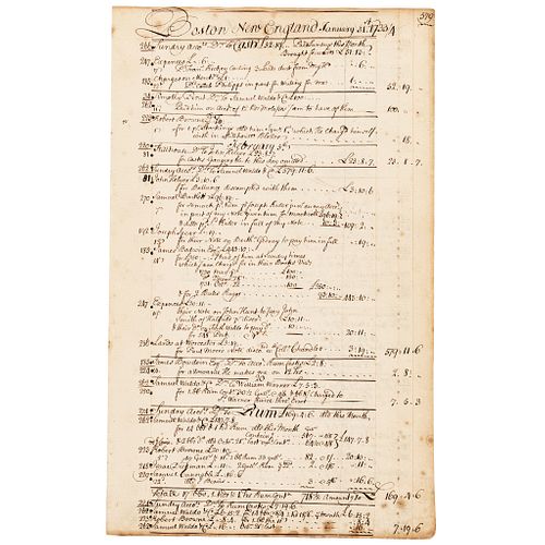 1733/4 Manuscript Ledger of Cornelius Waldo, written at Boston New England