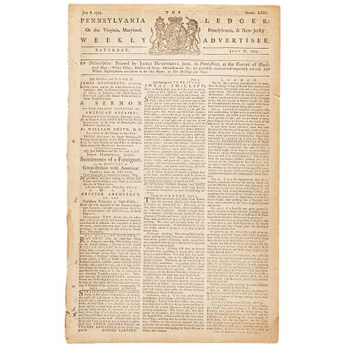 July 8, 1775 Pennsylvania Newspaper, With Accounts of the Battle of Bunker Hill