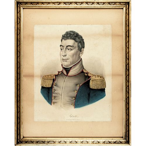 c. 1860 Currier and Ives Color Lithograph of Marquis de Lafayette in Uniform