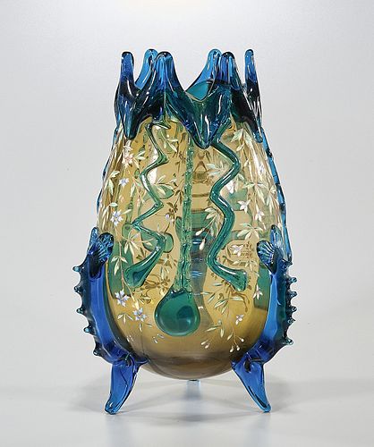 Large Art Glass Tripod Vase
