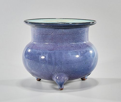 Chinese Flambe Glazed Porcelain Tripod Censer