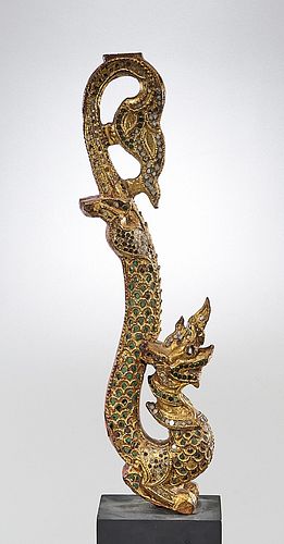 Southeast Asian Gilt and Painted Wood Dragon