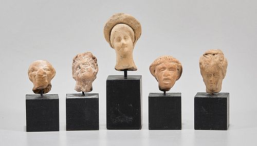 Group of Five Greek Ceramic Heads on Bases
