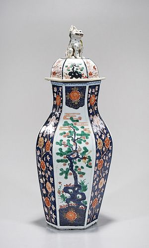 Chinese Enameled Porcelain Hexagonal Covered Vase