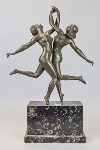 Marcel Bouraine Art Deco Bronze Nudes Dancing