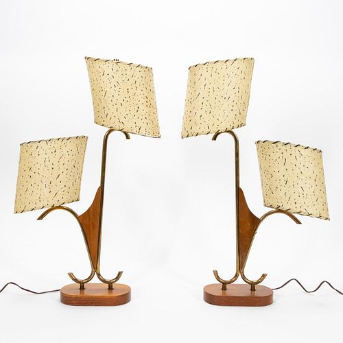 PAIR, MCM TABLE LAMPS, WITH CANTED PAPER SHADES