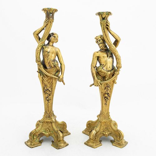 PAIR, 19TH C. BAROQUE STYLE FIGURAL CANDLESTICKS