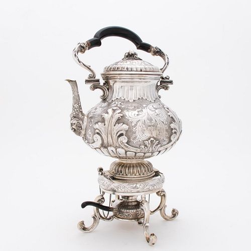 ITALIAN .800 SILVER HOT WATER KETTLE ON STAND