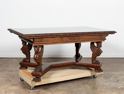 ITALIAN FIGURAL CARVED WALNUT LIBRARY TABLE
