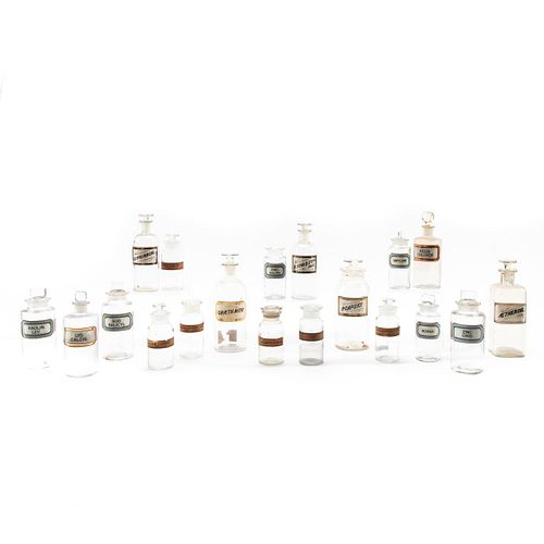GROUP 19 COLORLESS GLASS APOTHECARY BOTTLES