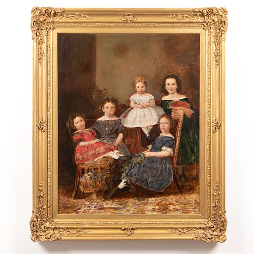 19TH C AMERICAN SCHOOL, PORTRAIT OF FIVE GIRLS