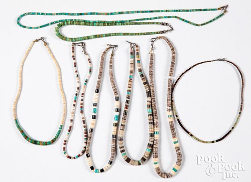 Eight vintage American Indian turquoise necklaces