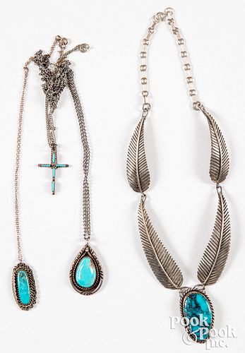 Four Native American silver and turquoise pendant